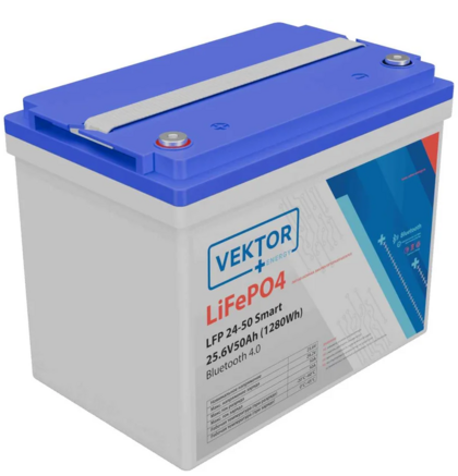 Аккумулятор LiFePO4 VEKTOR LFP 25,6-50 Smart BMS 50A  (Bluetooth 4.0)